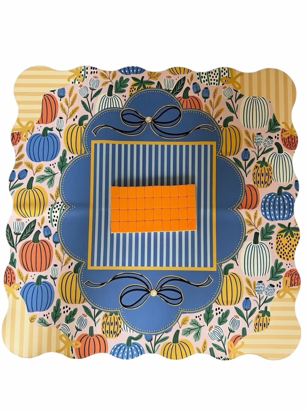 NEW Custom Designed Festive Blue Pumpkin Scalloped Edge Mahjong Mat - Picture 5 of 8